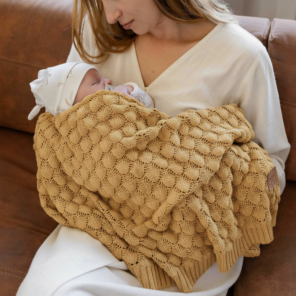  Baby knitted bamboo blanket ochre x100cm