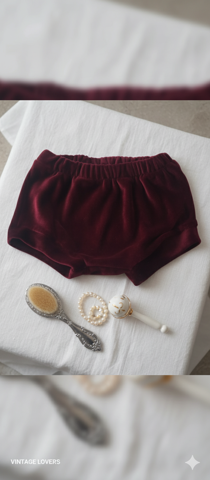 Baby bloomers shorts in burgundy velvet 0-5 years