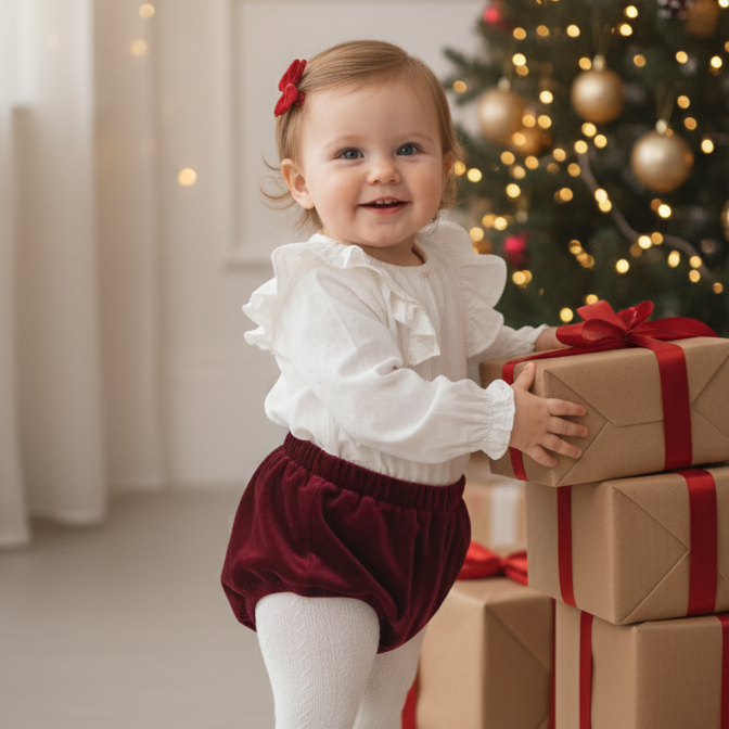Baby bloomers shorts in burgundy velvet 0-5 years