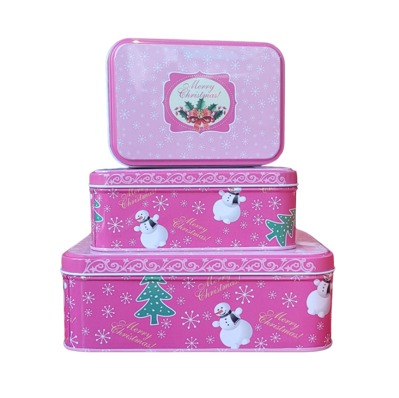 Pink Metal Christmas Boxes Rectangular – Set of 3