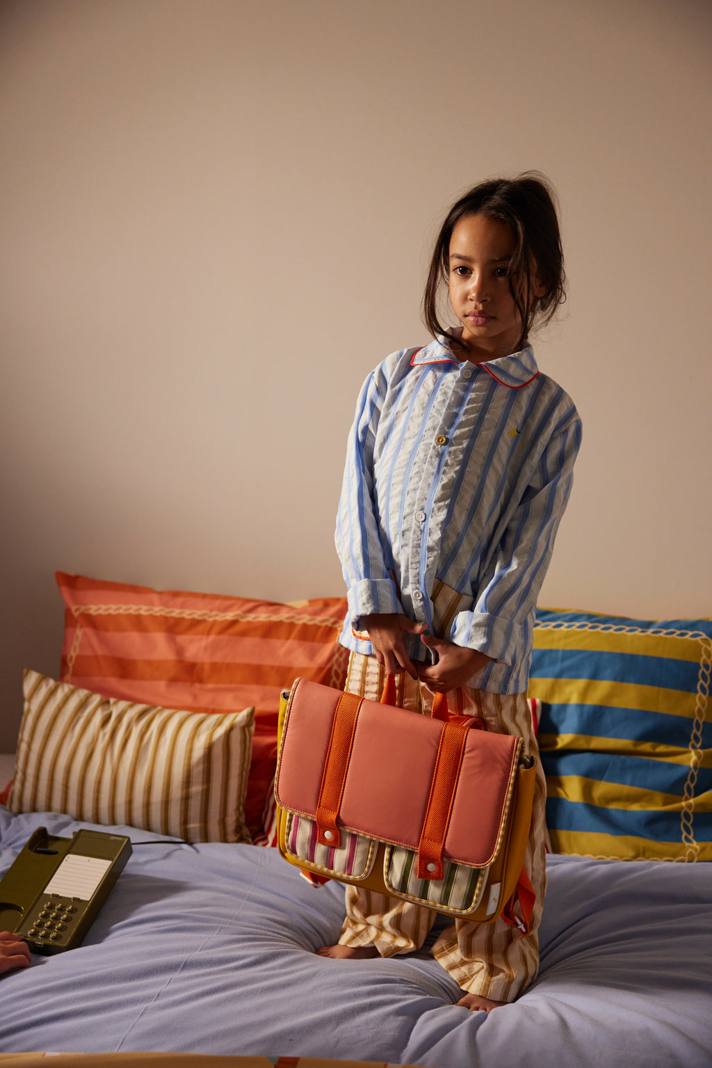 Ρετρό παιδική σχολική τσάντα coral pink + submarine yellow 32x8x23,5εκ. Sticky Lemon