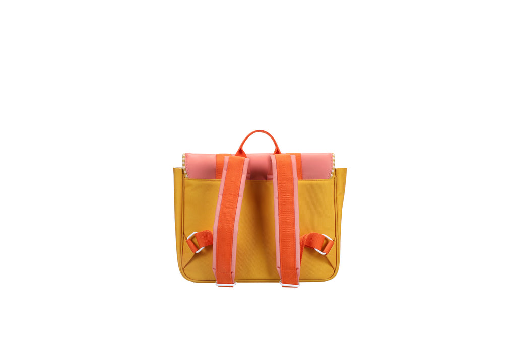 Ρετρό παιδική σχολική τσάντα coral pink + submarine yellow 32x8x23,5εκ. Sticky Lemon