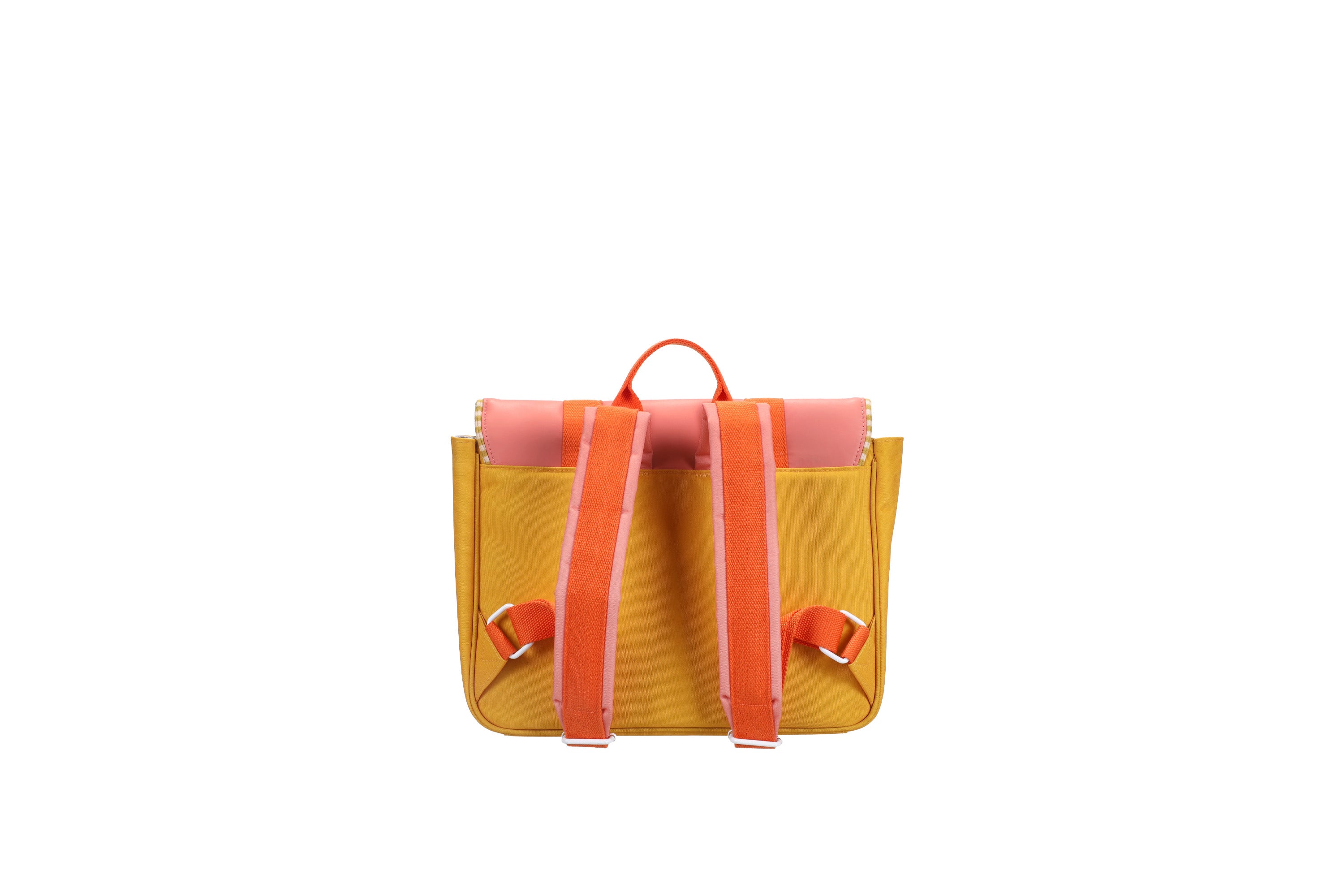 Ρετρό παιδική σχολική τσάντα coral pink + submarine yellow 32x8x23,5εκ. Sticky Lemon
