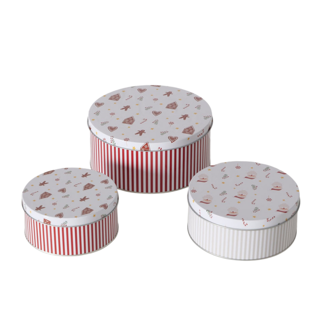 Set of 3 metal storage boxes with Christmas designs H6-9cm D13.5-20cm