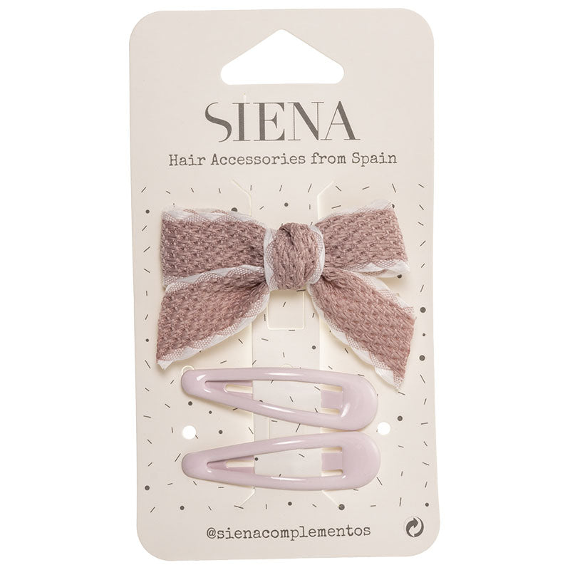Set of 1 textured ribbon hairbow and 2 hair clips - Siena