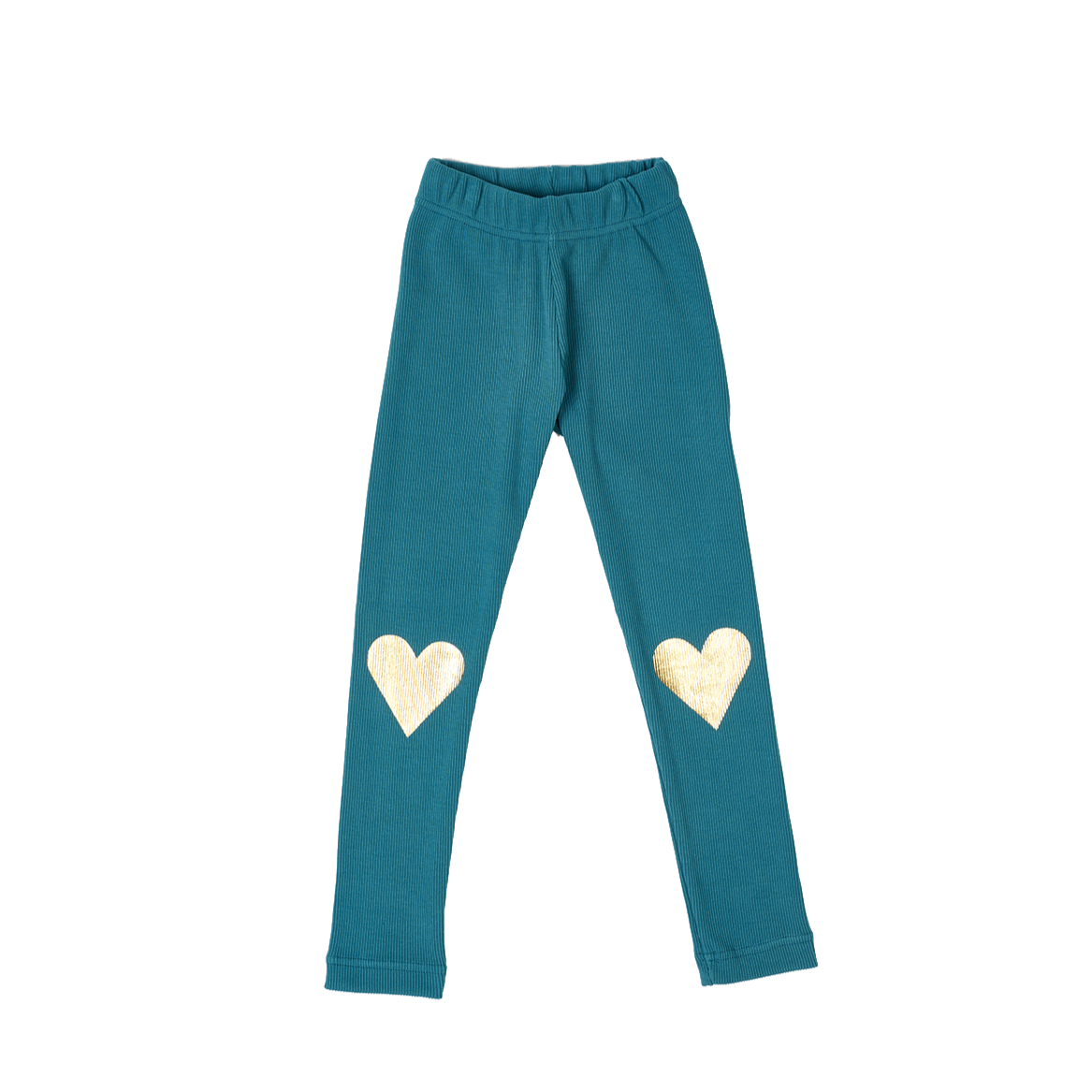 Kid s 100 cotton petrol leggings with golden foil hearts 4 12