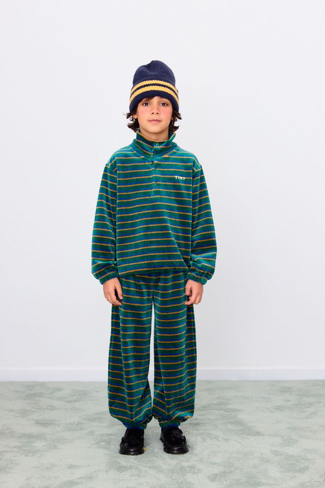 Kid's sweatpants Duo Stripes Dark Green 3-12Y Tinycottons
