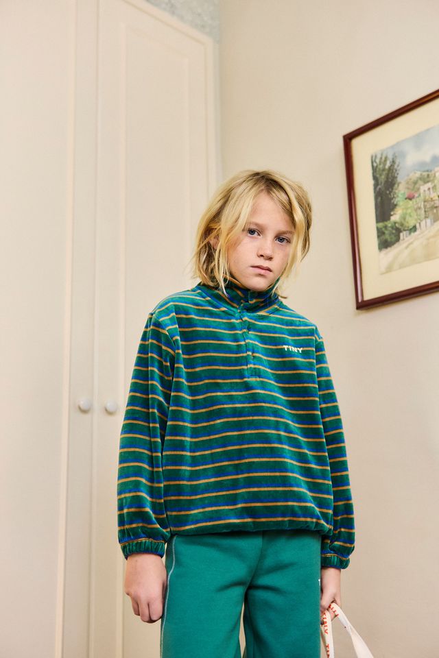 Kid's sweatshirt Duo Stripes Dark Green 3-12Y Tinycottons
