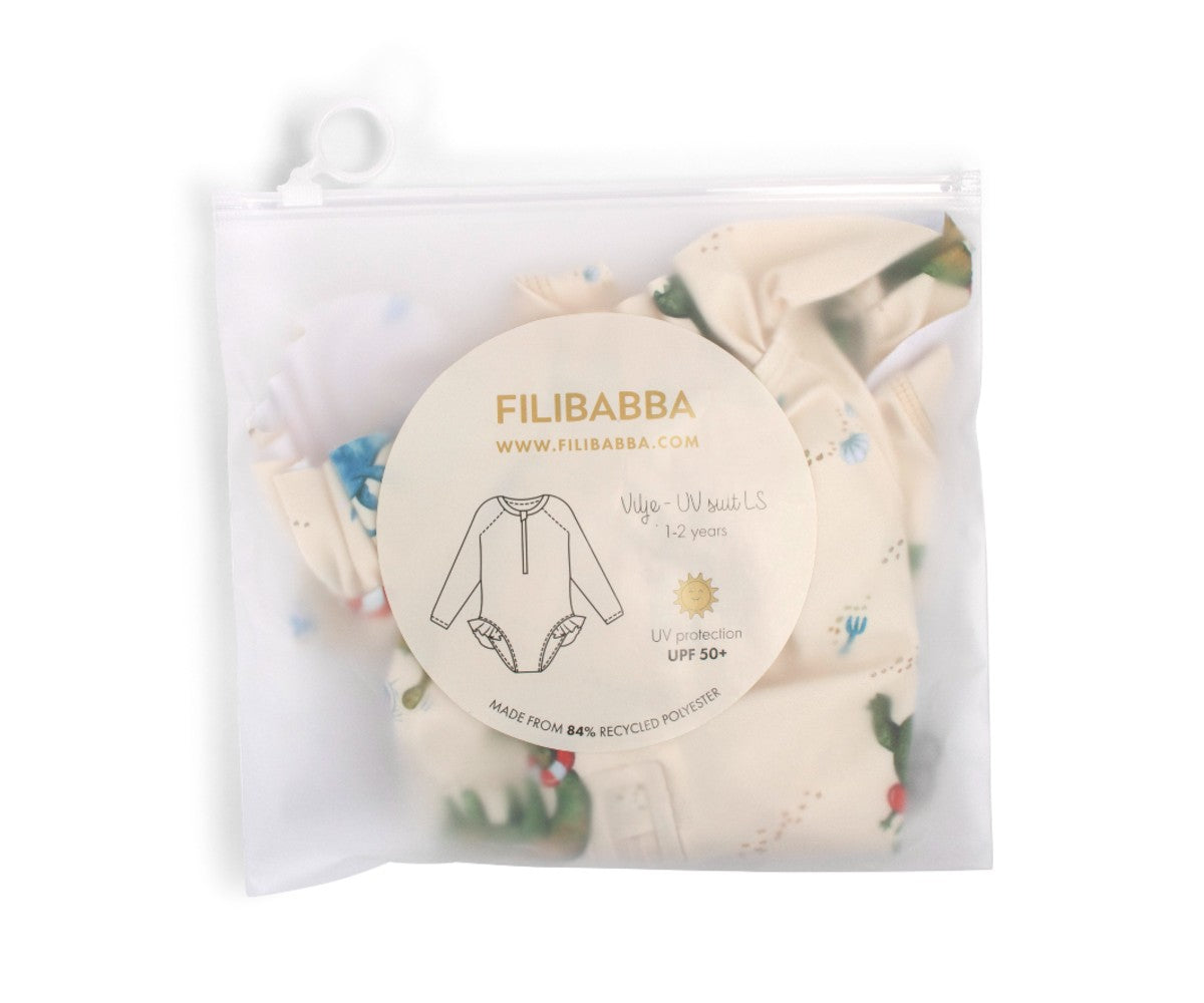Παιδικό ολόσωμο μαγιό με μακριά μανίκια Dino beach 1-4 ετών UPF50+ Filibabba