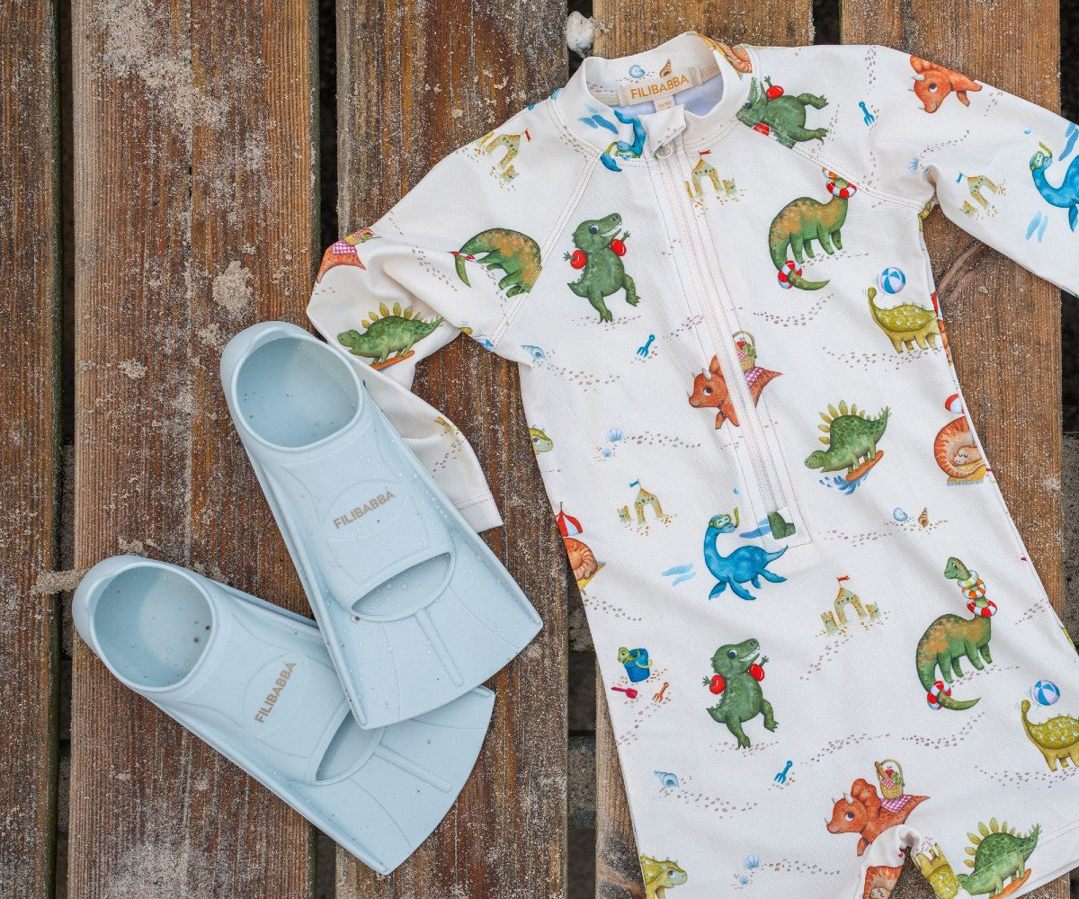 Παιδικό ολόσωμο μαγιό με μακριά μανίκια Villads UV Dino beach 1-4 ετών UPF50+ Filibabba