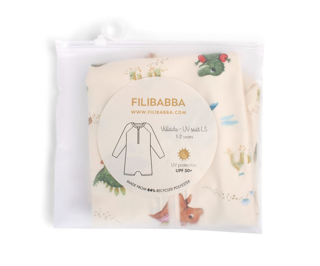 Παιδικό ολόσωμο μαγιό με μακριά μανίκια Villads UV Dino beach 1-4 ετών UPF50+ Filibabba