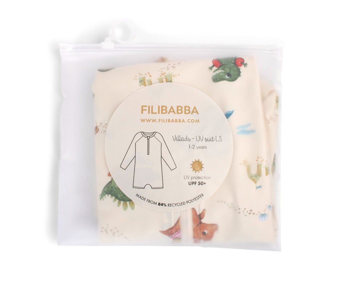 Παιδικό ολόσωμο μαγιό με μακριά μανίκια Villads UV Dino beach 1-4 ετών UPF50+ Filibabba
