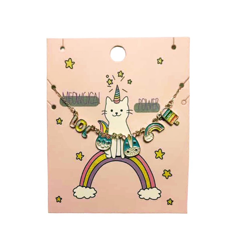 Kid's necklace with donut, unicorn,rainbow and "LOL" charms 3Y+