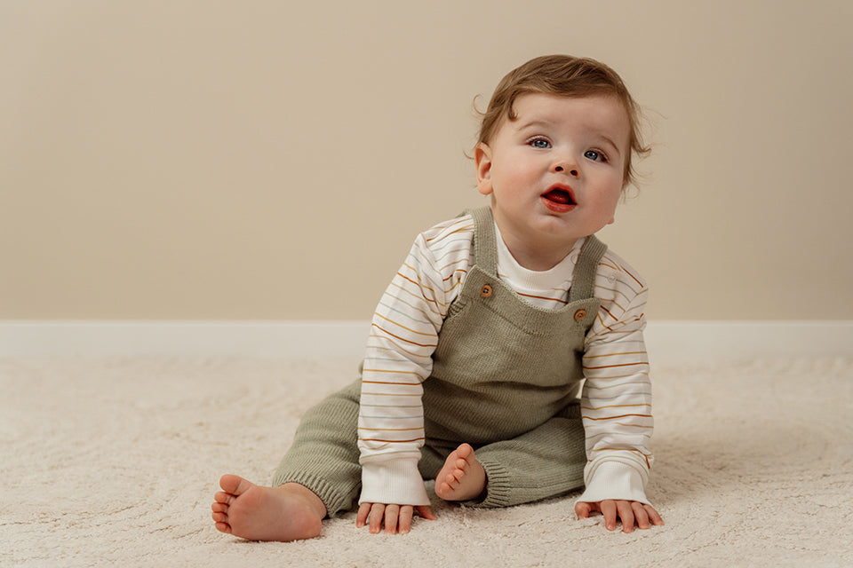 Kid's knitted dungarees Green  0-18m Little Dutch