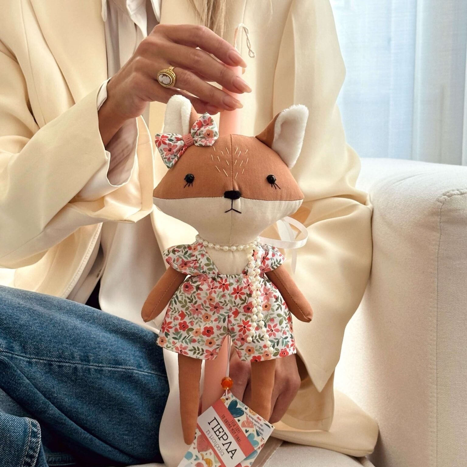 Handmade Easter candle Fox with pearls