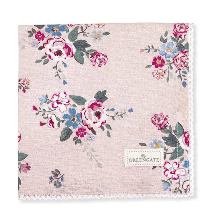 Cotton napkin with lace Inge-Marie pale pink 40cm