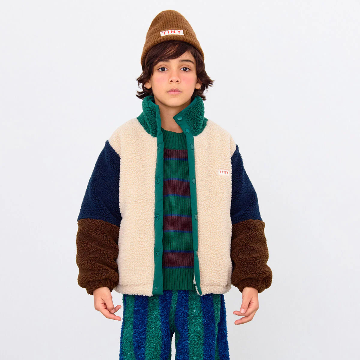 Παιδικό Μπουφάν Sherpa Color Block Dark green  3-12Y Tinycottons