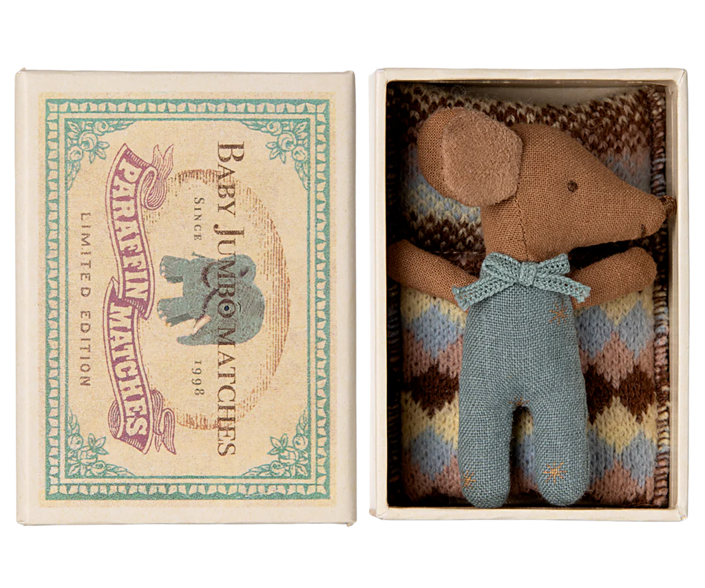 Sleepy wakey baby mouse in matchbox - Blue