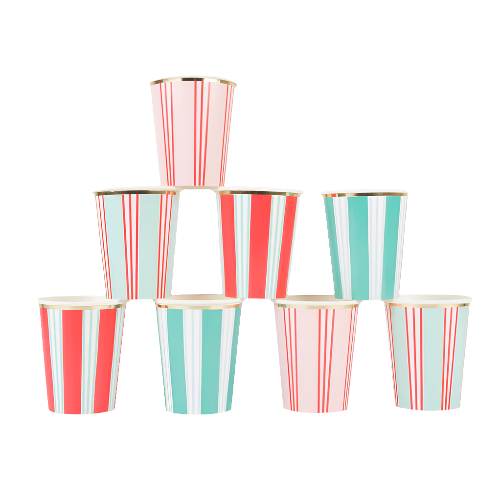 Χάρτινα ποτήρια για πάρτι με χριστουγεννιάτικο σχέδιο ριγέ 8τμχ - Meri Meri 256ml