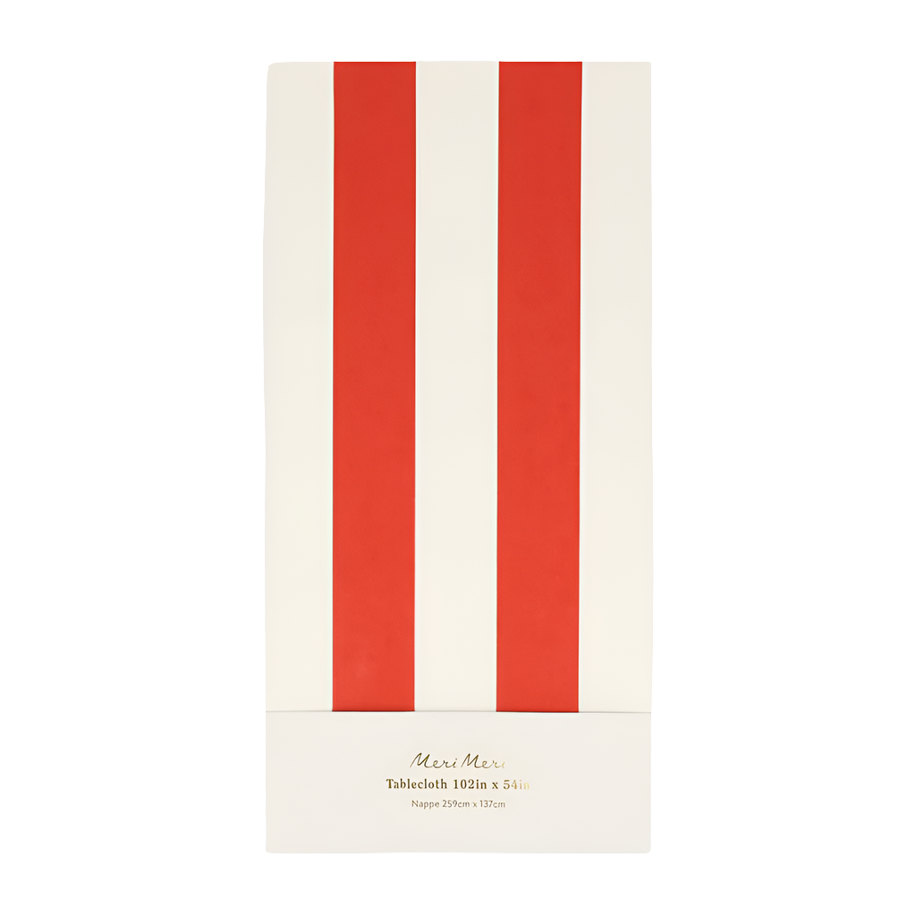 Paper Tablecloth red and white striped 2.6 x1.4m Meri Meri