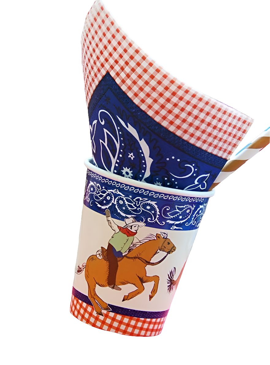 Σετ 12 χάρτινα ποτήρια πάρτι με θέμα Cowboy - Meri Meri