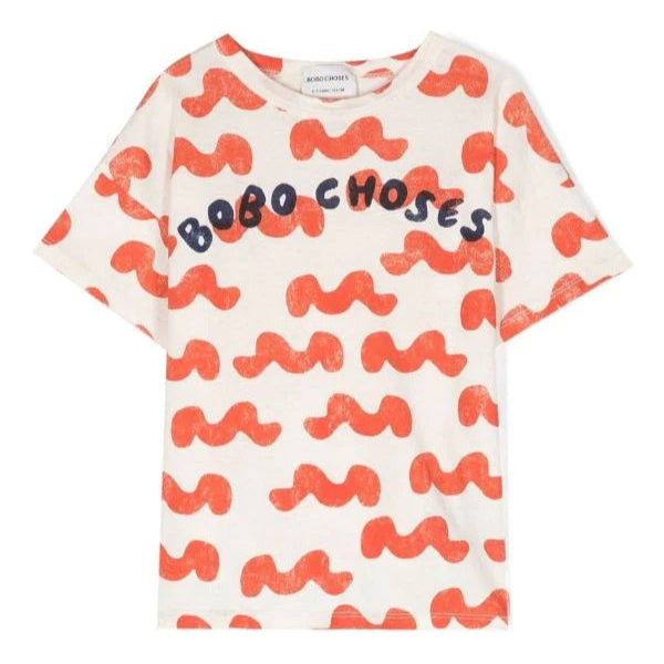 Waves all over t-shirt 2-11Y white - Bobo Choses