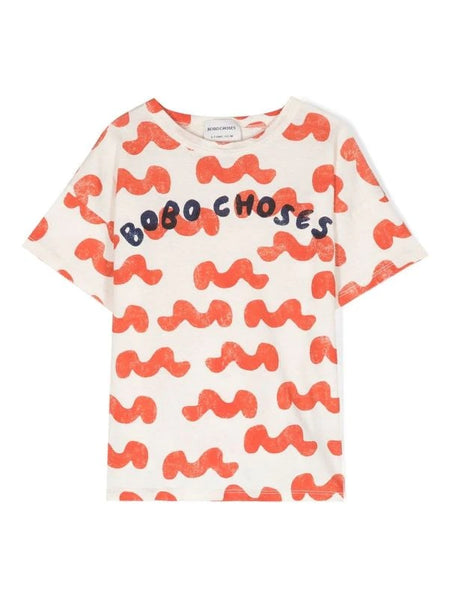 Waves all over t-shirt 2-11Y white - Bobo Choses