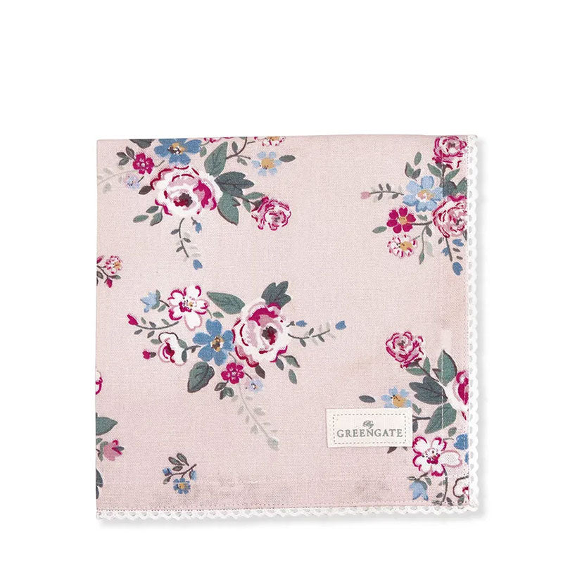 Cotton napkin with lace Inge-Marie pale pink 40cm