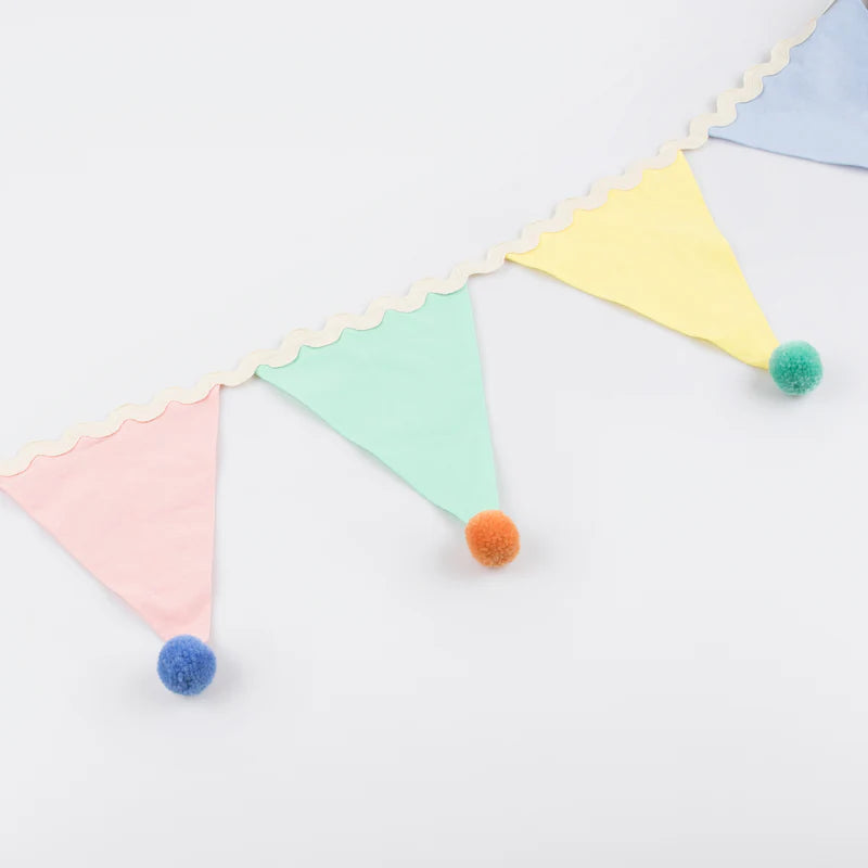 Pastel Flag garland with pompom 3m Meri Meri