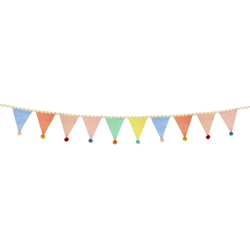 Pastel Flag garland with pompom 3m Meri Meri