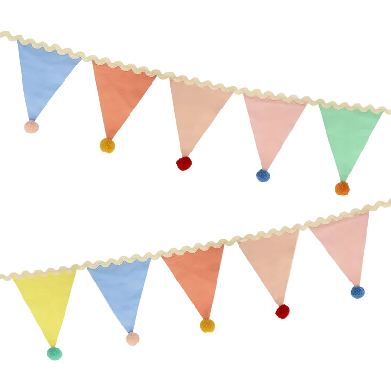 Pastel Flag garland with pompom 3m Meri Meri
