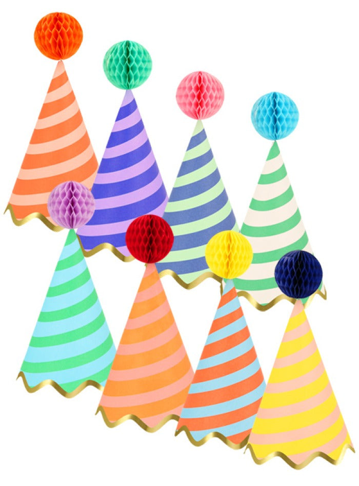 Set of 8 Striped Paper Party Hats - Meri Meri