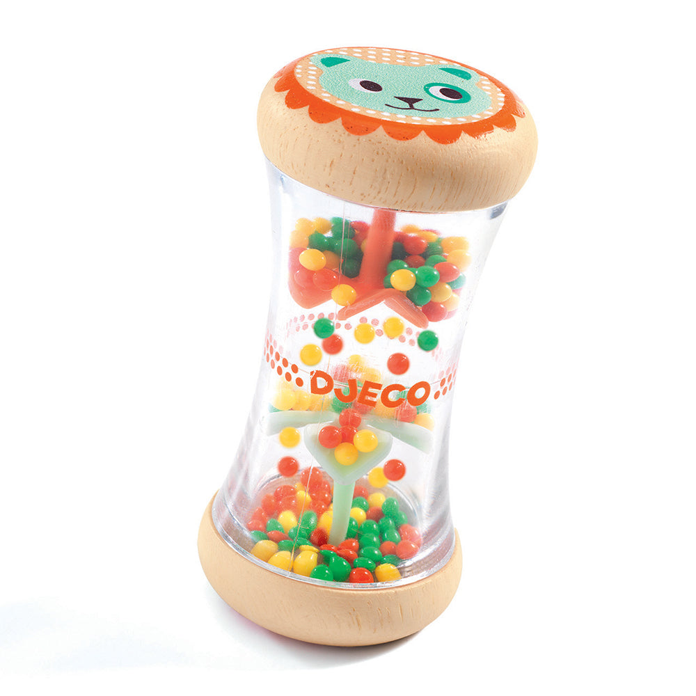 Ξύλινη βρεφική κουδουνίστρα με ήχο βροχής γάτα 3+ μηνών Djeco