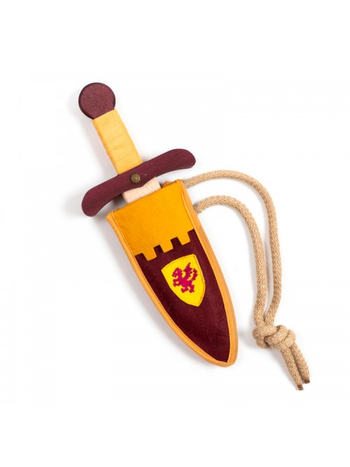 Kid's wooden Dagger Camelot + Garnet Pouch