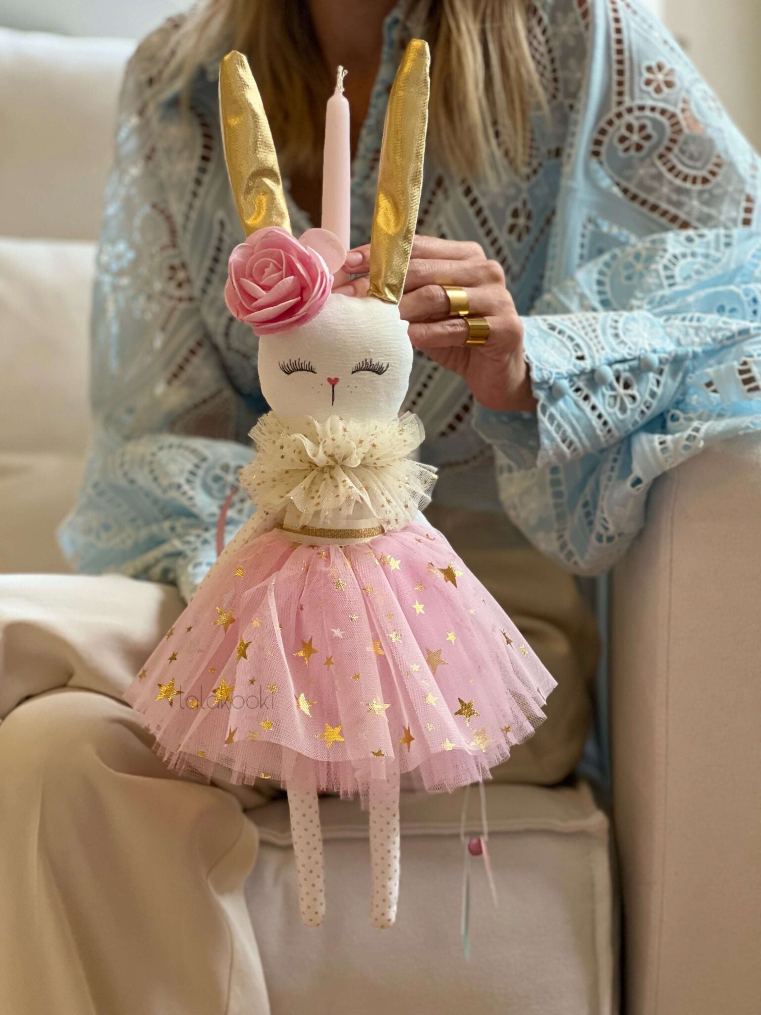 Handmade Easter candle lady Rabbit with tutu skirt