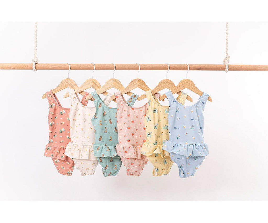 Crossed One-Piece Costume with Ruffles UPF 50+ 18-24 months Strawberries Monnëka size xs