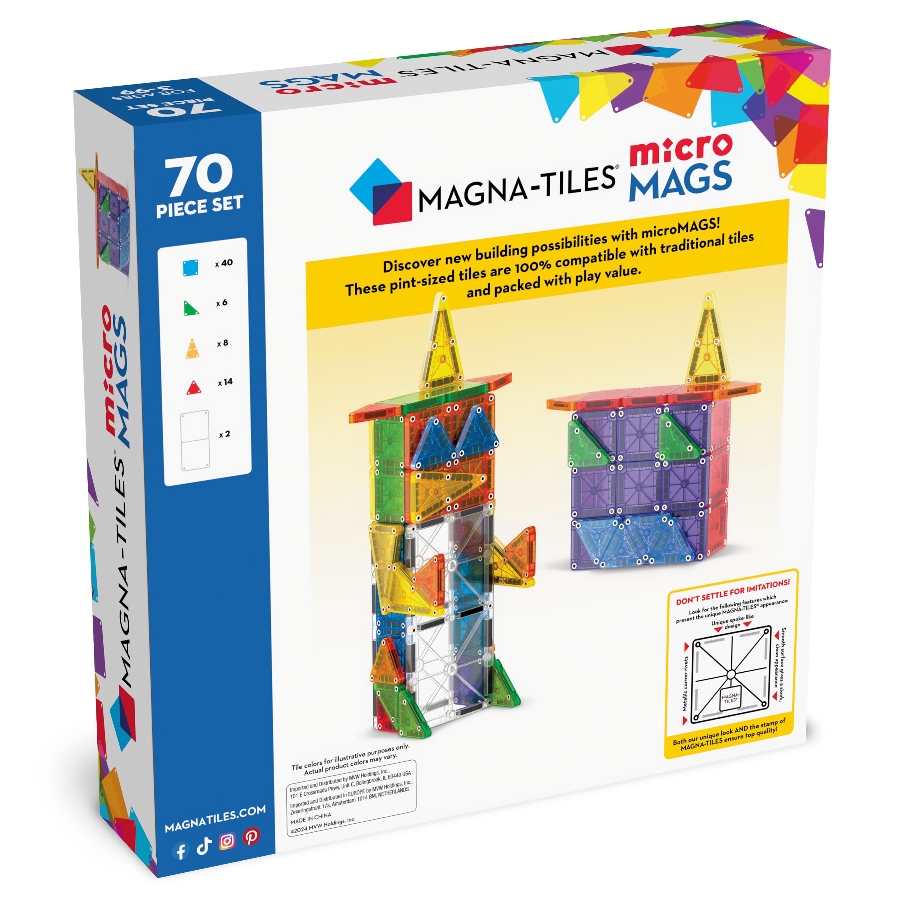Μαγνητικό Παιχνίδι 70 κομματιών microMAGS Deluxe Set 3ετών+ Magna Tiles 244070