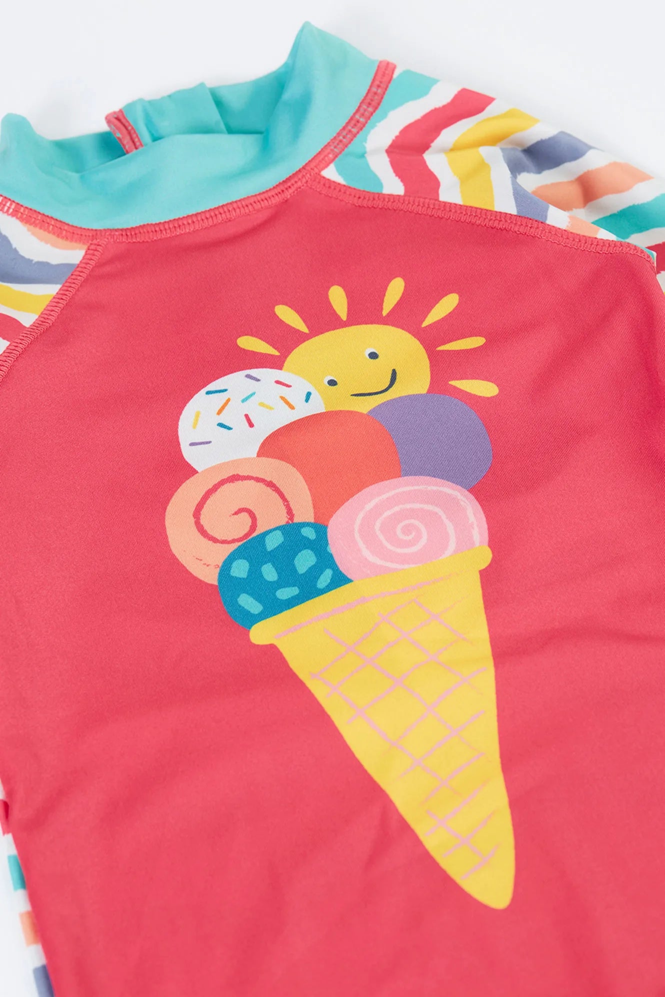 Παιδικό ολόσωμο μακρυμάνικο μαγιό με προστασία UPF50+ Rainbow Waves- Ice Cream 6M-4Y Frugi