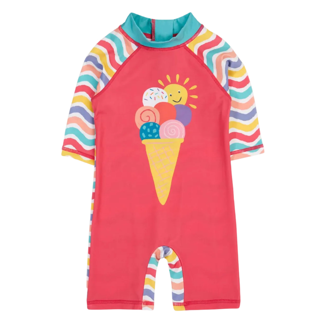 Παιδικό ολόσωμο μακρυμάνικο μαγιό με προστασία UPF50+ Rainbow Waves- Ice Cream 6M-4Y Frugi