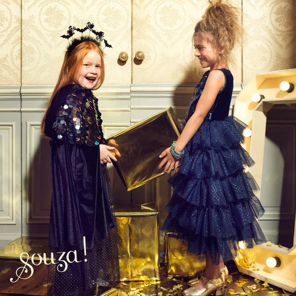 Παιδική μαύρη κάπα μάγισσα με παγιέτες βελουτέ Bella 3-10 ετών