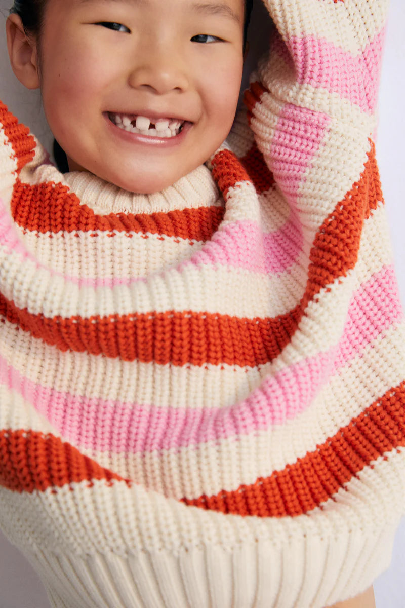 NEW Παιδικό πουλόβερ Leto με ρίγες ροζ-κόκκινο 12 ετών The New Society