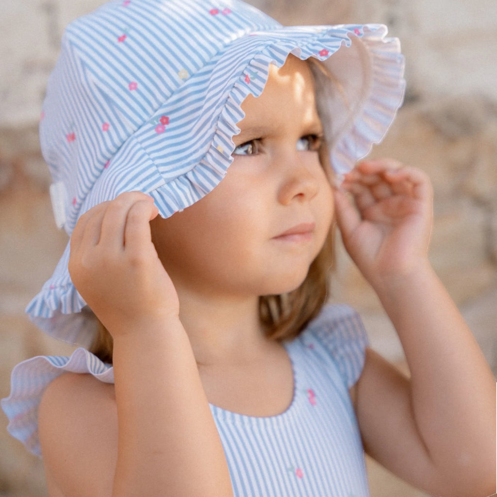 Children's reversible sun hat Sunny Flowers Blue-Little Dutch 3M-4Years