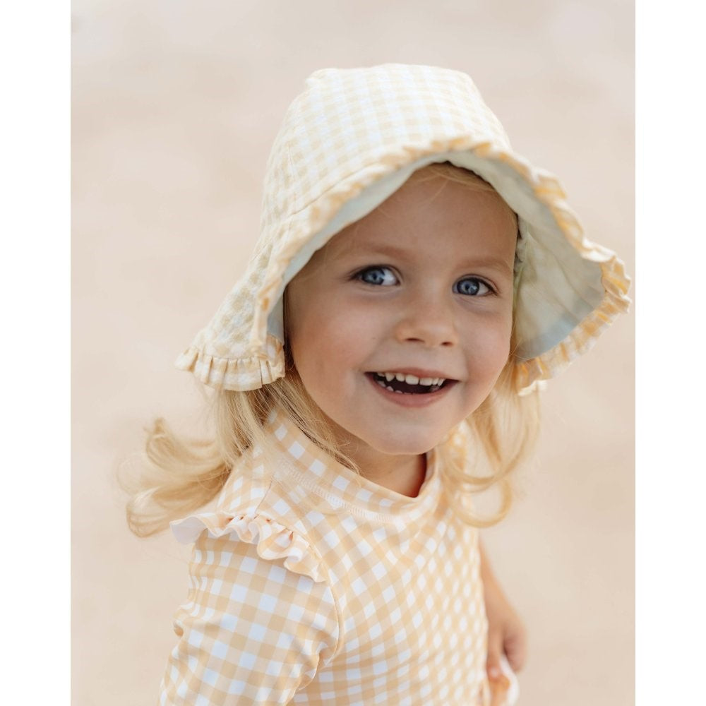 Παιδικό καπέλο ήλιου διπλής όψης Sea Green / SunshineChecks 18M-4Y Little Dutch