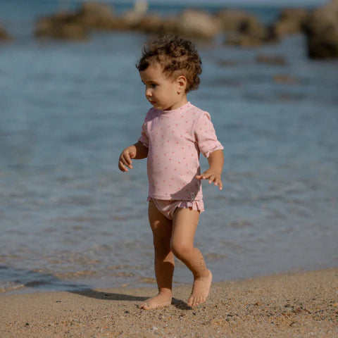 Children's swimsuit short-sleeved T-shirt with UV protection Sunny Flowers Blush 6M - 4Y Little Dutch