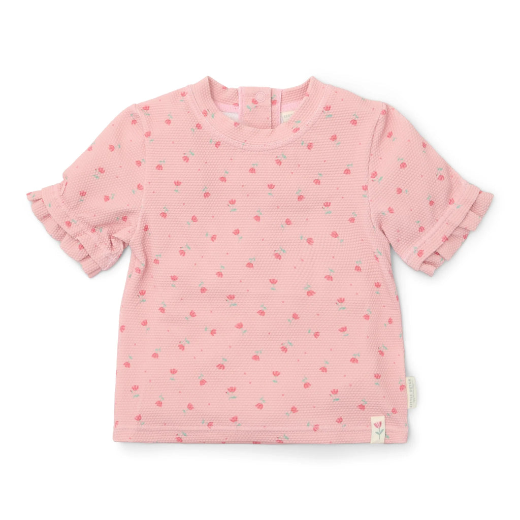 Παιδικό κοντομάνικο μπλουζάκι με προστασία UV Sunny Flowers Blush 6M - 4Y Little Dutch