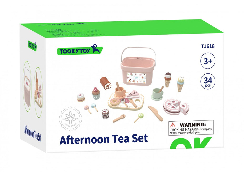 Παιδικό παιχνίδι ξύλινο σετ τσαγιού και γλυκών +3 ετών 21,8x15,4x12cm Tooky Toy