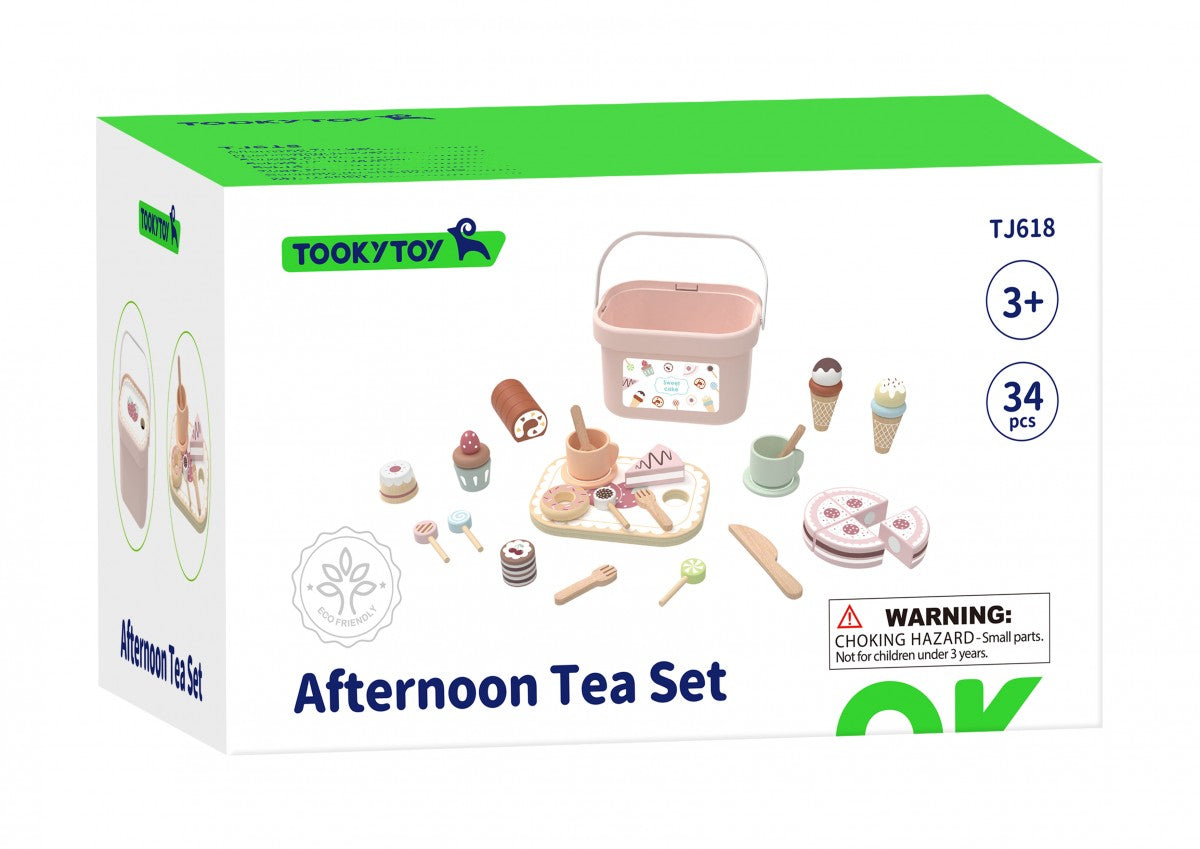 Παιδικό παιχνίδι ξύλινο σετ τσαγιού και γλυκών +3 ετών 21,8x15,4x12cm Tooky Toy