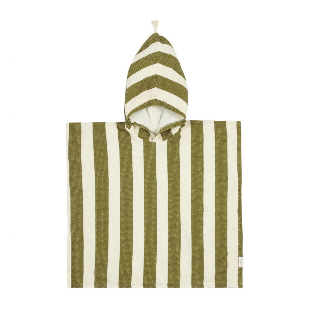 Παιδικό πόντσο παραλίας από οργανικό βαμβάκι 6-9 ετών Pistachio Stripes Waffle Portofino - NOBODINOZ