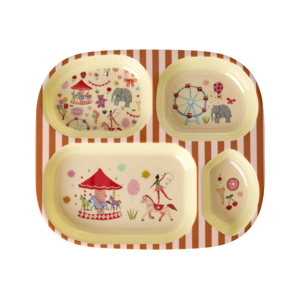 Παιδικό πιάτο μελαμίνης με 4 χωρίσματα Λούνα Παρκ Pink Rice