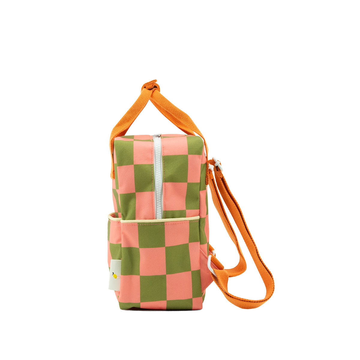 Sticky Lemon Παιδικό σχολικό σακίδιο μικρό Farmhouse σκακιέρα - Sprout green/flower pink 20x13x26 cm